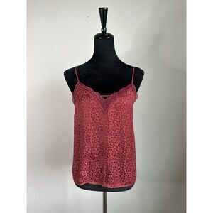 Black Tape_ Women's Burgundy Leopard Print Spaghetti Strap Lace Camisole Size S